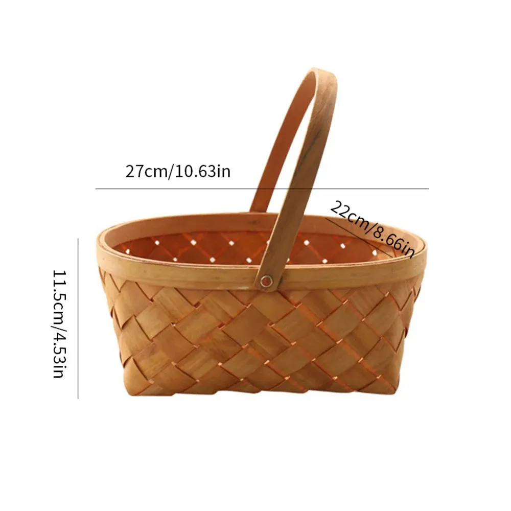 Kitchen Storage Basket Fruit Vegetable Bread Basket Handwoven Bamboo Outdoor Portable Picnic Basket Sundries Organizer Decor