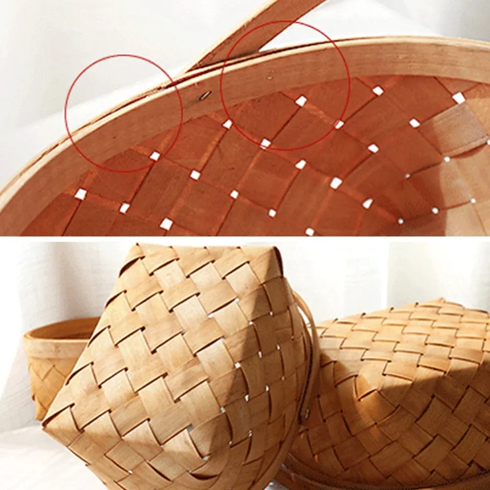 Kitchen Storage Basket Fruit Vegetable Bread Basket Handwoven Bamboo Outdoor Portable Picnic Basket Sundries Organizer Decor