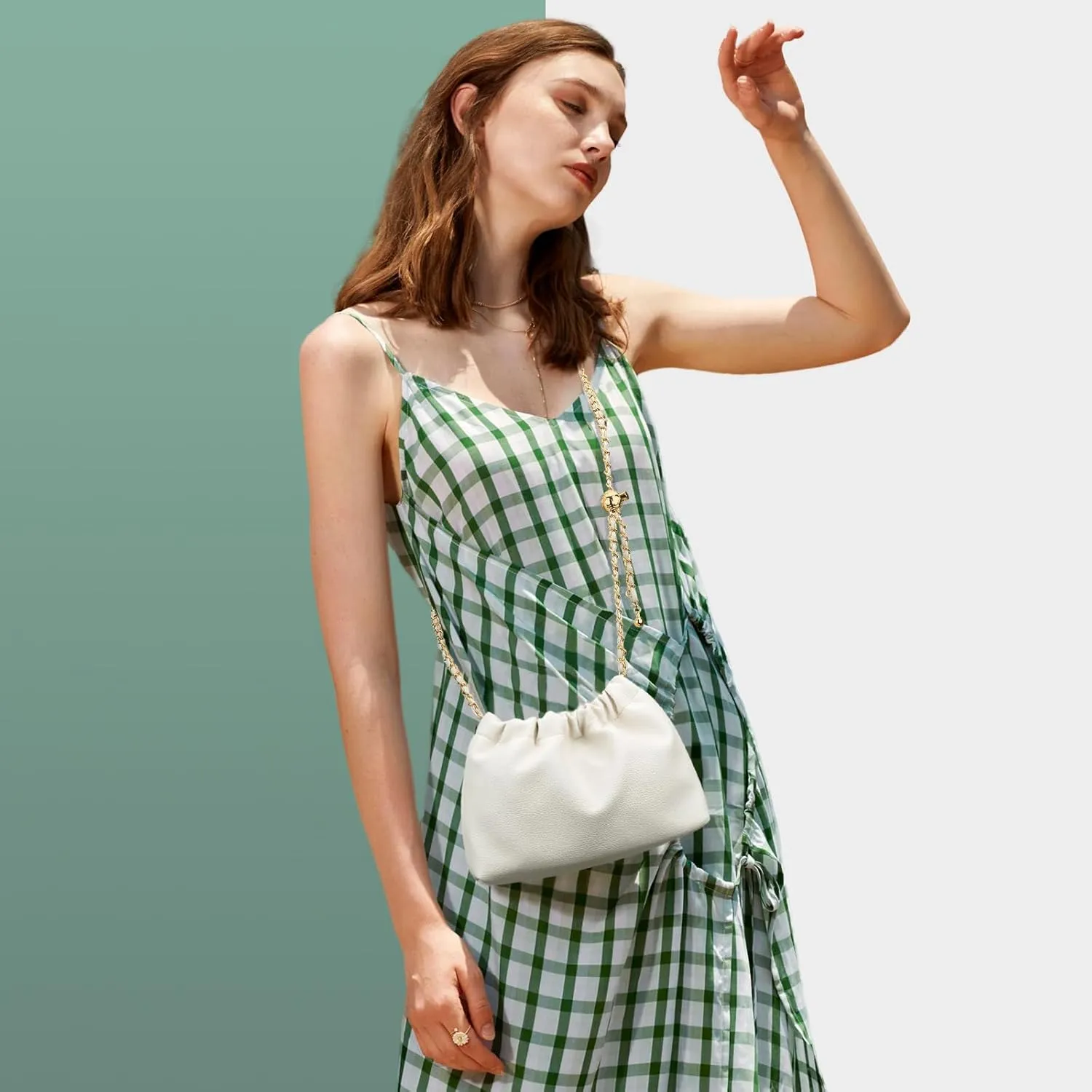 KKXIU Small Crossbody Bags for Women Ruched Vegan Leather Shoulder Purse with Adjustable Strap