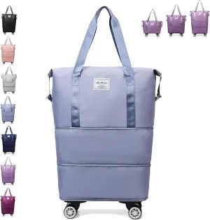 Klarson Expandable Bag with Wheels, Klarson Foldable Suitcase without Handle for Travel (Blue)