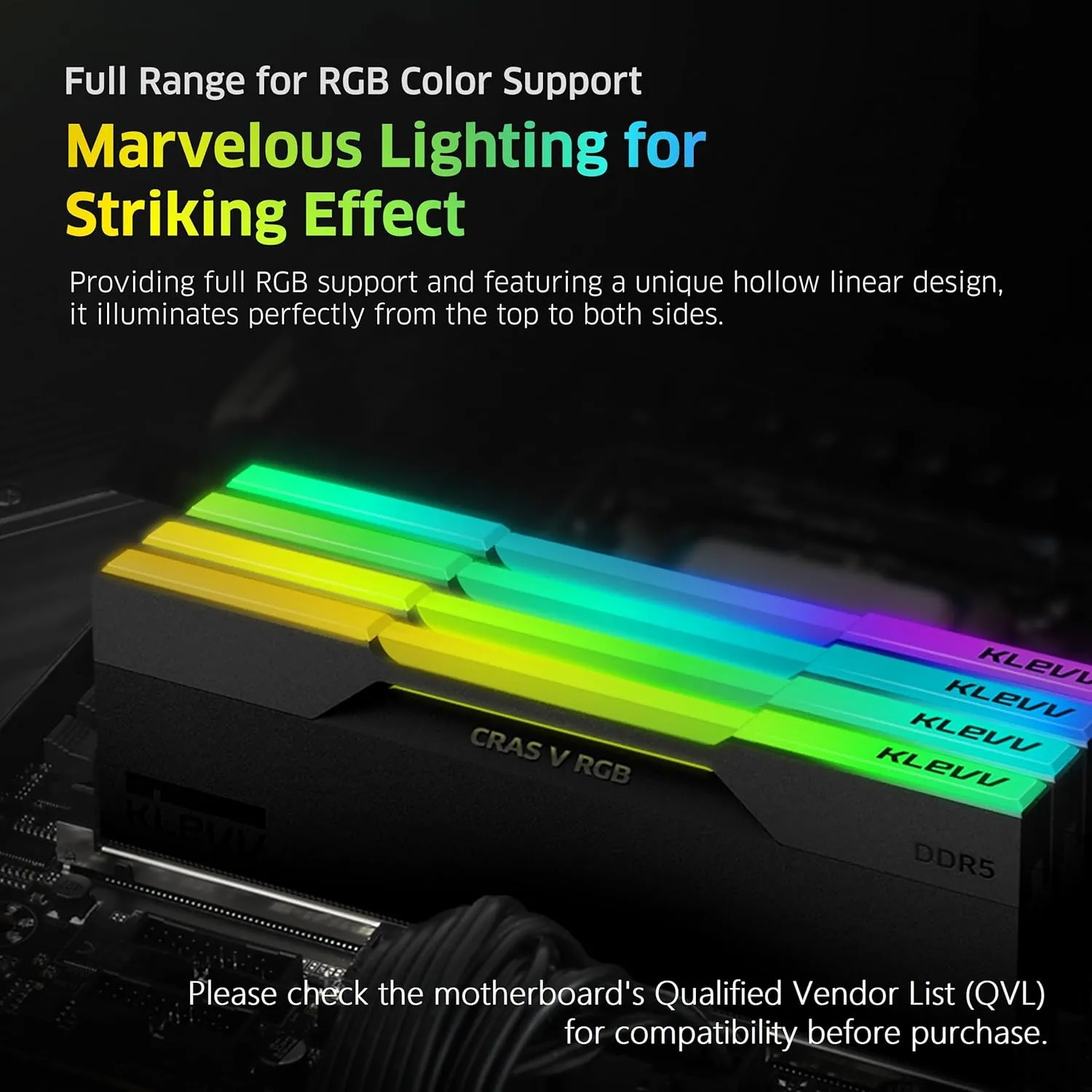 KLEVV CRAS V RGB DDR5 32GB (2x16GB) 6400MHz CL32 A-DIE 1.35V Gaming Desktop Ram Memory SK Hynix Chip XMP 3.0 / AMD Expo Ready - Black (KD5AGUA80-64A320G)
