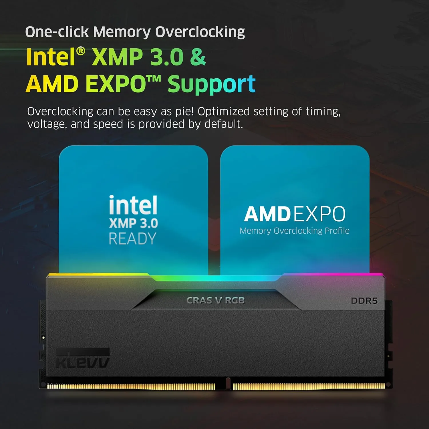 KLEVV CRAS V RGB DDR5 32GB (2x16GB) 6400MHz CL32 A-DIE 1.35V Gaming Desktop Ram Memory SK Hynix Chip XMP 3.0 / AMD Expo Ready - Black (KD5AGUA80-64A320G)
