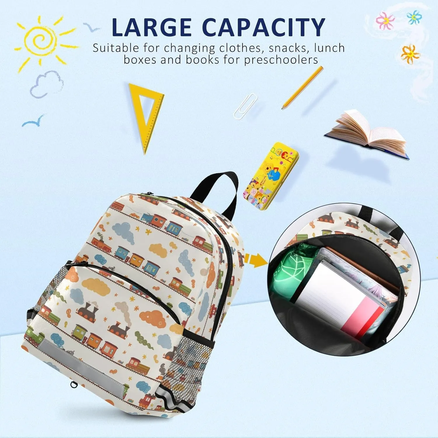 KLL Funny Steam Train Toddler Girl Backpack Waterproof Mini School Bags Travel Daypack