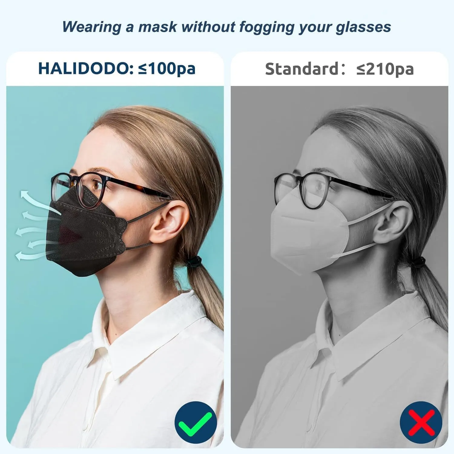 KN95 Face Masks 50 Pack, Breathable Comfortable Disposable Face Mask For Adults And Teens, Black