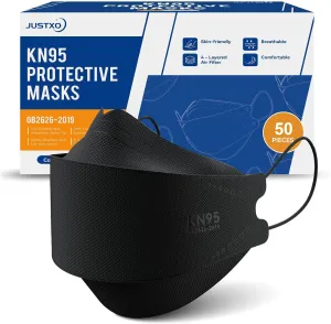 KN95 Face Masks 50 Pack, Breathable Comfortable Disposable Face Mask For Adults And Teens, Black