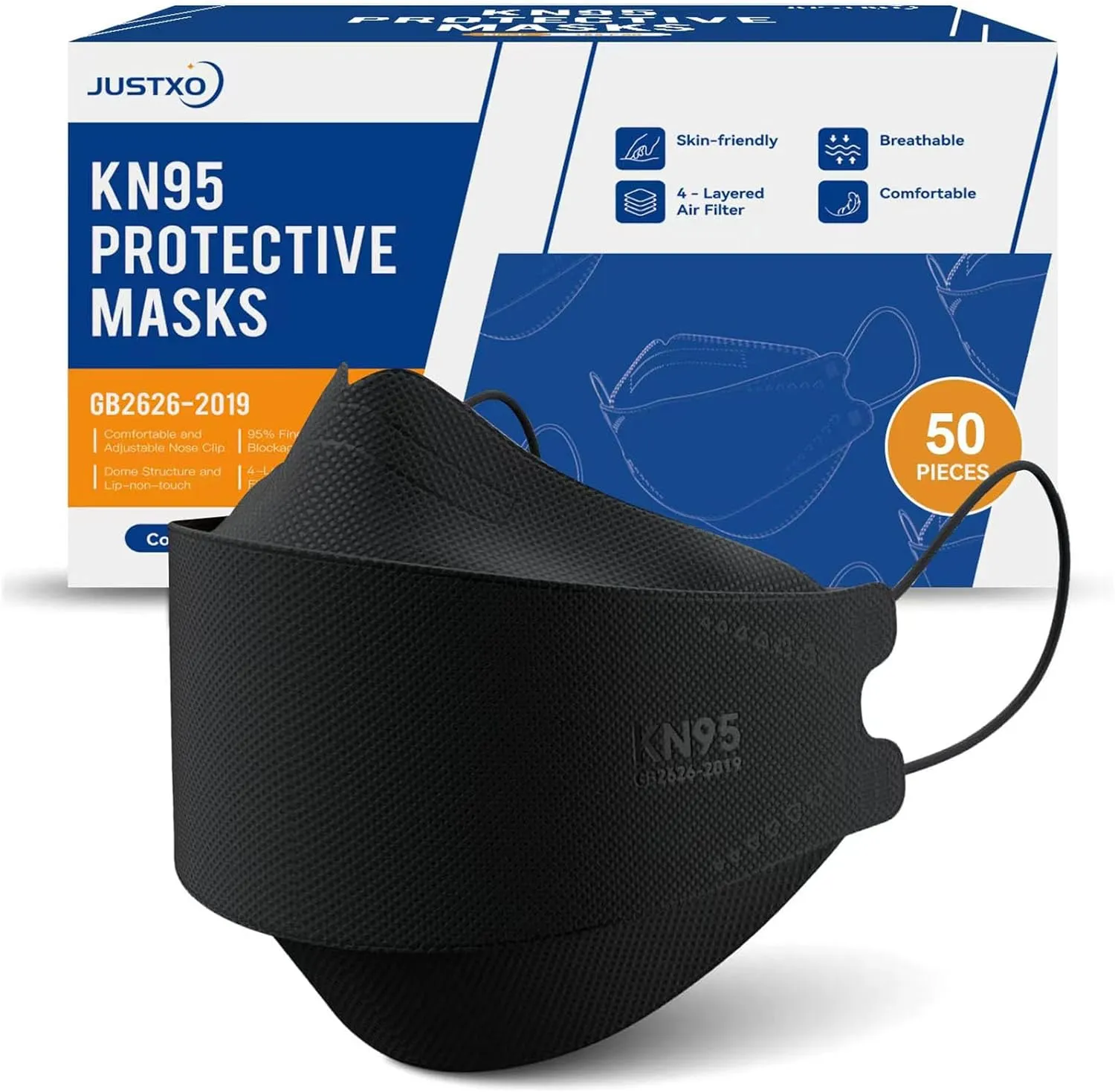 KN95 Face Masks 50 Pack, Breathable Comfortable Disposable Face Mask For Adults And Teens, Black