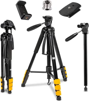 KODAK PhotoGear 2-in-1 Tripod & Monopod | Lightweight 70" 4-Section Flip-Lock Aluminum | Converts to 64.5" Monopod | QuickRelease Plates, 3-Way Swivel Head, Bubble Level | BONUS E-Guide & Case
