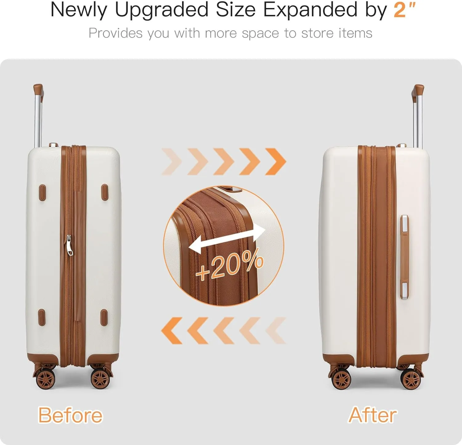 Kono 24 Inch Expandable Luggage with Quiet Spinner Wheels & TSA Lock, Scratch and Drop Resistant ABS & PC Hardside Checked Suitcase (Cream White & Brown)