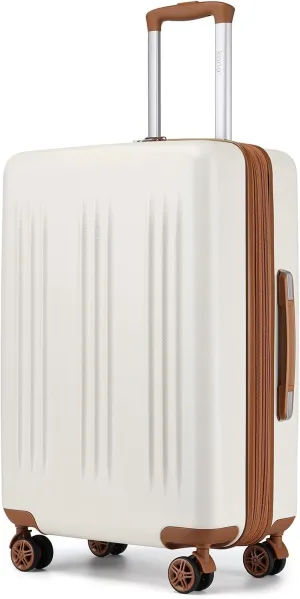 Kono 24 Inch Expandable Luggage with Quiet Spinner Wheels & TSA Lock, Scratch and Drop Resistant ABS & PC Hardside Checked Suitcase (Cream White & Brown)
