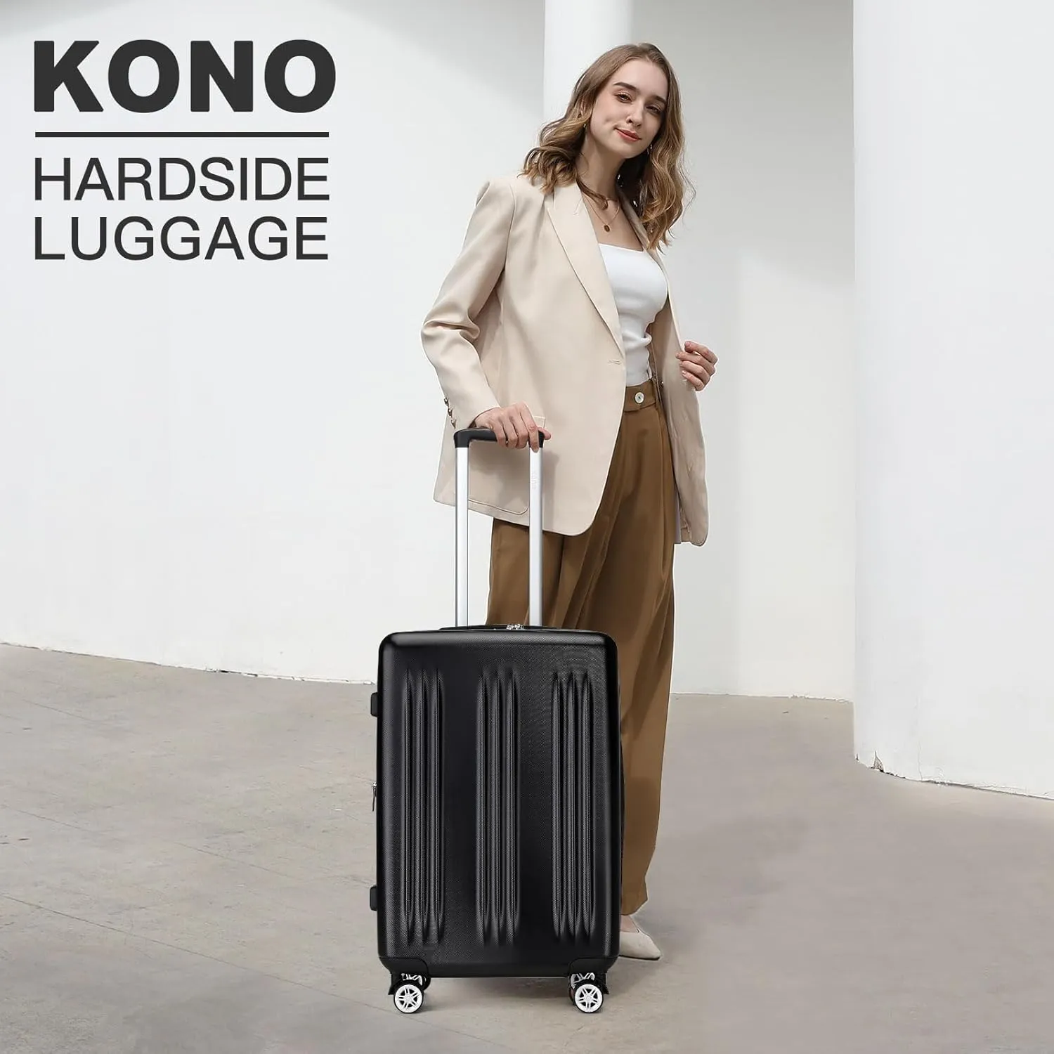 Kono 24 Inch Expandable Luggage with Quiet Spinner Wheels & TSA Lock, Scratch and Drop Resistant ABS & PC Hardside Durable Travel Checked Suitcase (Black)