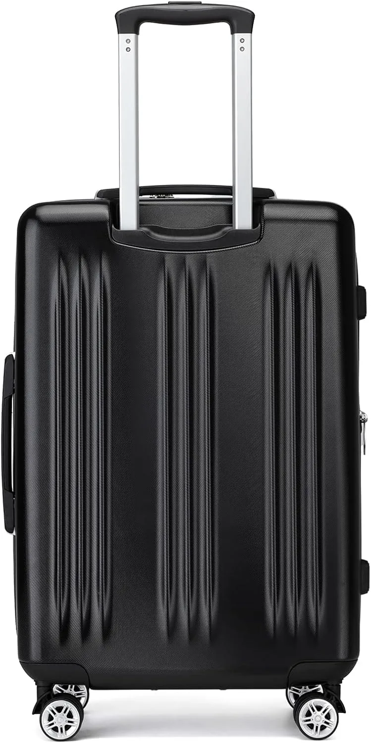 Kono 24 Inch Expandable Luggage with Quiet Spinner Wheels & TSA Lock, Scratch and Drop Resistant ABS & PC Hardside Durable Travel Checked Suitcase (Black)