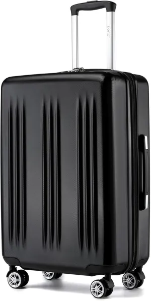 Kono 24 Inch Expandable Luggage with Quiet Spinner Wheels & TSA Lock, Scratch and Drop Resistant ABS & PC Hardside Durable Travel Checked Suitcase (Black)