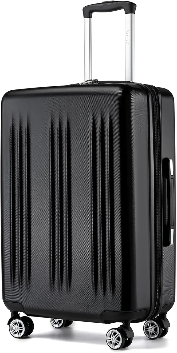 Kono 24 Inch Expandable Luggage with Quiet Spinner Wheels & TSA Lock, Scratch and Drop Resistant ABS & PC Hardside Durable Travel Checked Suitcase (Black)