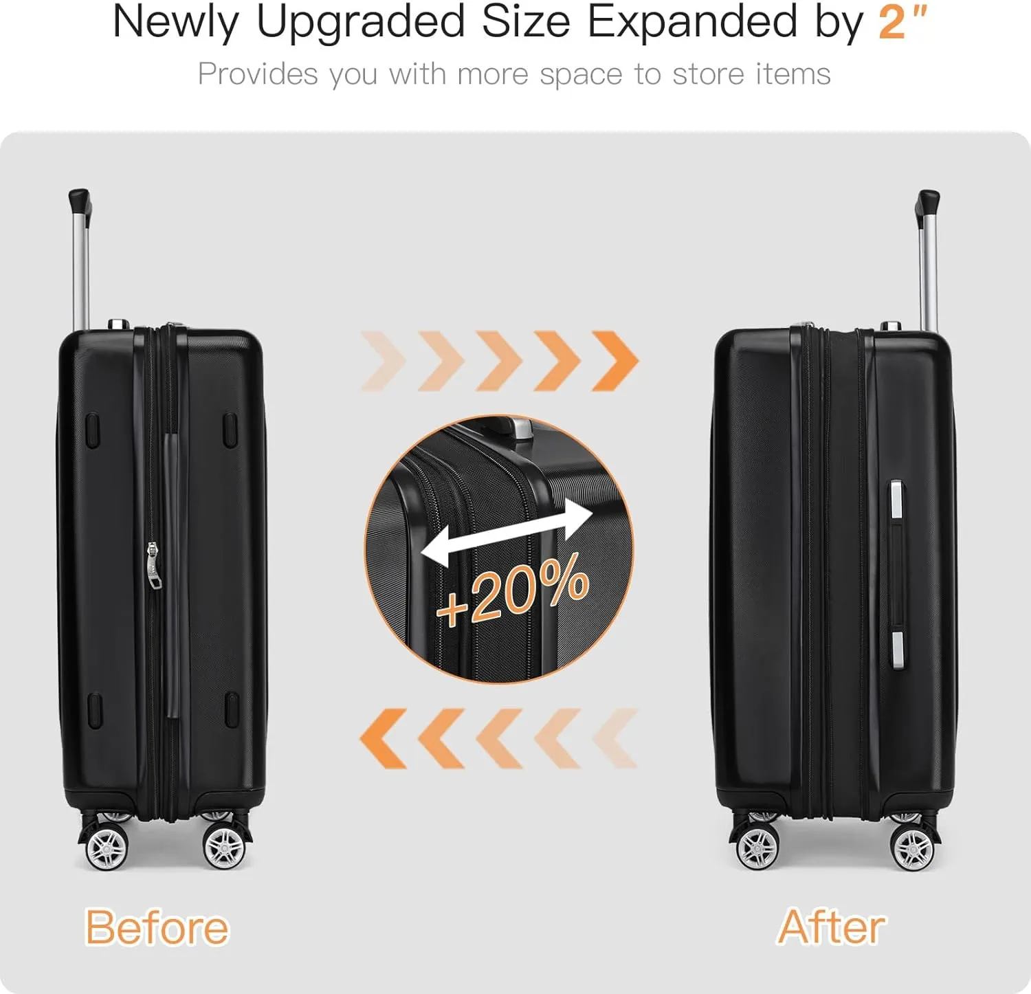 Kono 24 Inch Expandable Luggage with Quiet Spinner Wheels & TSA Lock, Scratch and Drop Resistant ABS & PC Hardside Durable Travel Checked Suitcase (Black)