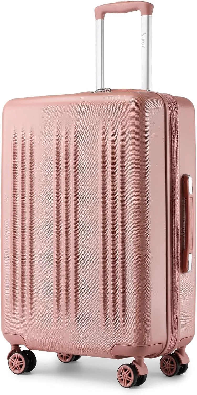 Kono 24 Inch Expandable Luggage with Spinner Wheels & TSA Lock, Scratch and Drop Resistant ABS & PC Hardside Travel Checked Suitcase for Women (Nude/Rose Gold)