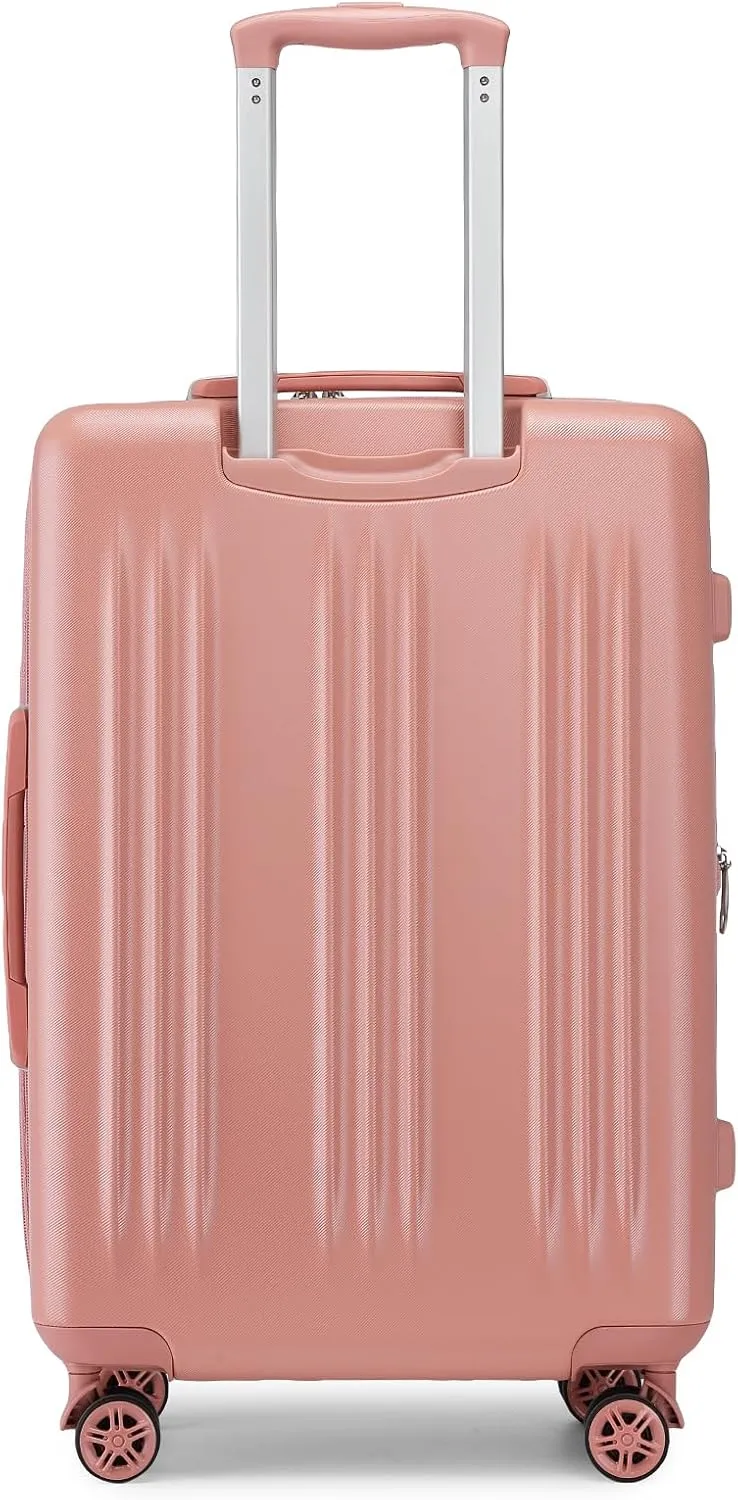 Kono 24 Inch Expandable Luggage with Spinner Wheels & TSA Lock, Scratch and Drop Resistant ABS & PC Hardside Travel Checked Suitcase for Women (Nude/Rose Gold)