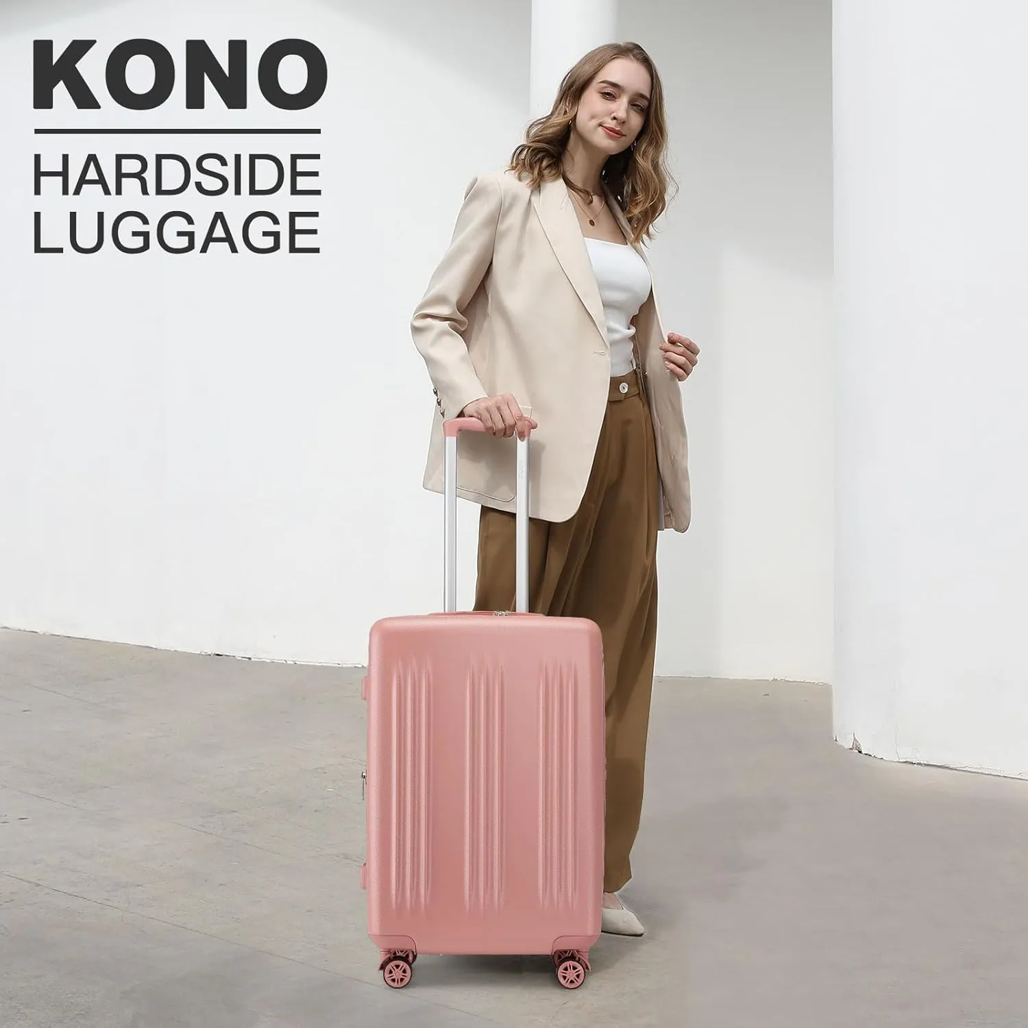 Kono 24 Inch Expandable Luggage with Spinner Wheels & TSA Lock, Scratch and Drop Resistant ABS & PC Hardside Travel Checked Suitcase for Women (Nude/Rose Gold)