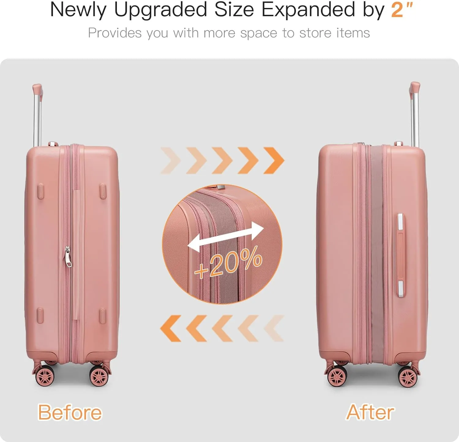 Kono 24 Inch Expandable Luggage with Spinner Wheels & TSA Lock, Scratch and Drop Resistant ABS & PC Hardside Travel Checked Suitcase for Women (Nude/Rose Gold)