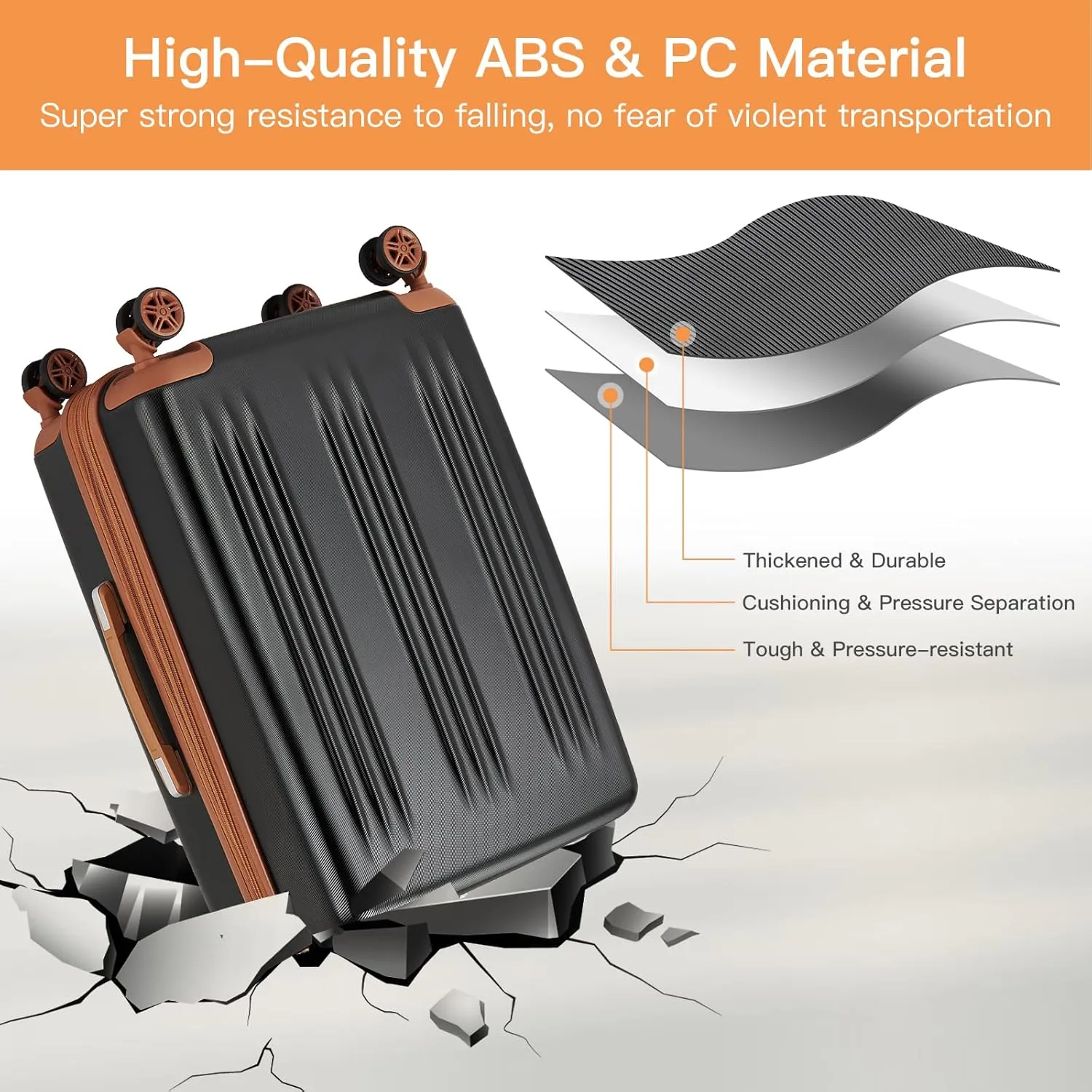 Kono Small 20 Inch Expandable Carry On Luggage with Spinner Wheels & TSA Lock, Scratch and Drop Resistant Hard Shell ABS & PC 22x14x9 Airline Approved Suitcase (Black & Brown)