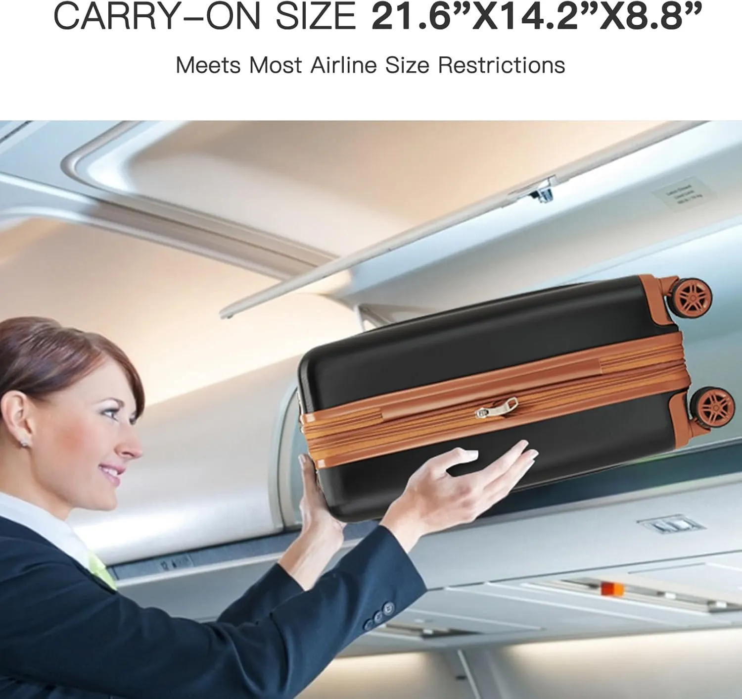 Kono Small 20 Inch Expandable Carry On Luggage with Spinner Wheels & TSA Lock, Scratch and Drop Resistant Hard Shell ABS & PC 22x14x9 Airline Approved Suitcase (Black & Brown)