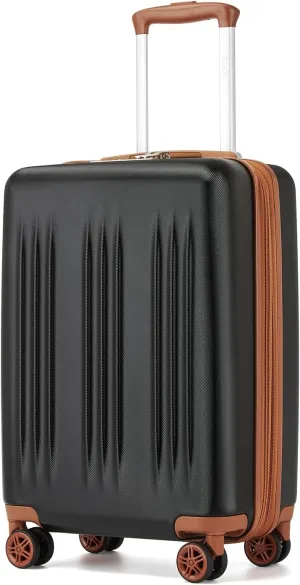 Kono Small 20 Inch Expandable Carry On Luggage with Spinner Wheels & TSA Lock, Scratch and Drop Resistant Hard Shell ABS & PC 22x14x9 Airline Approved Suitcase (Black & Brown)