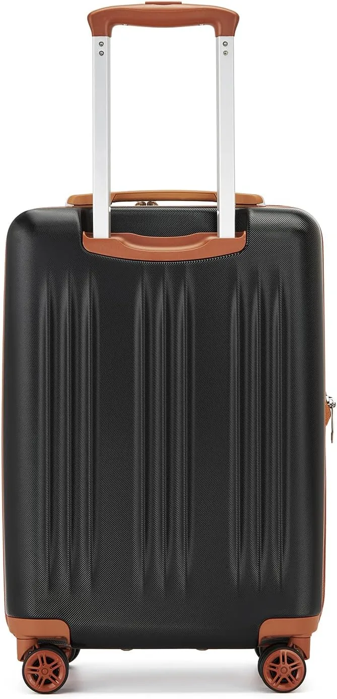 Kono Small 20 Inch Expandable Carry On Luggage with Spinner Wheels & TSA Lock, Scratch and Drop Resistant Hard Shell ABS & PC 22x14x9 Airline Approved Suitcase (Black & Brown)