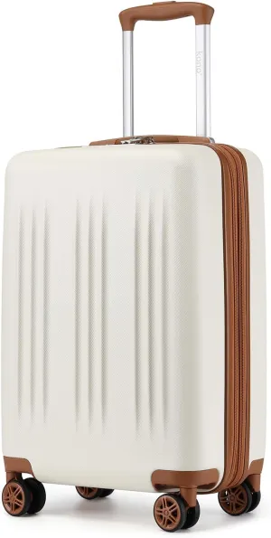 Kono Small 20 Inch Expandable Carry On Luggage with Spinner Wheels & TSA Lock, Scratch and Drop Resistant Hard Shell ABS & PC 22x14x9 Airline Approved Suitcase (Cream White & Brown)