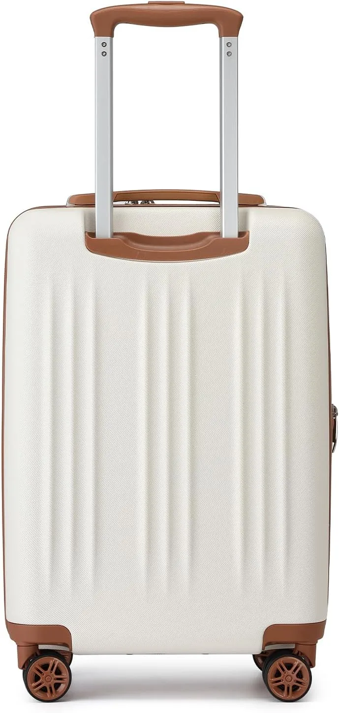 Kono Small 20 Inch Expandable Carry On Luggage with Spinner Wheels & TSA Lock, Scratch and Drop Resistant Hard Shell ABS & PC 22x14x9 Airline Approved Suitcase (Cream White & Brown)