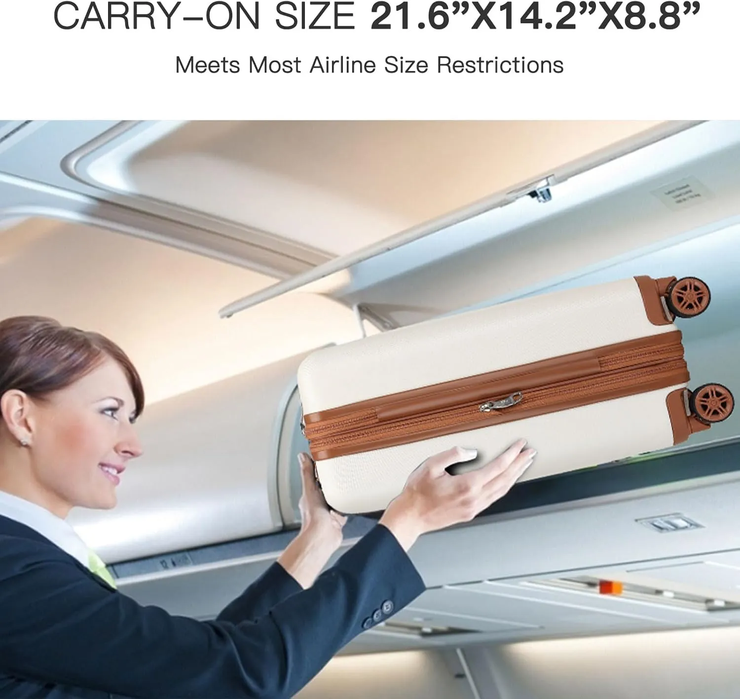 Kono Small 20 Inch Expandable Carry On Luggage with Spinner Wheels & TSA Lock, Scratch and Drop Resistant Hard Shell ABS & PC 22x14x9 Airline Approved Suitcase (Cream White & Brown)