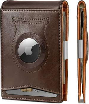KS Mens Wallet Gift Airtag or Standard Use,Slim Front Pocket Leather Wallet Money Clip 11 cards RFID Blocking