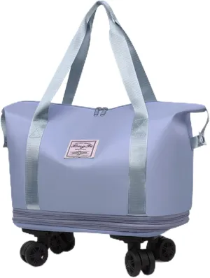 Kulken Travel Bag with Wheels, Large Capacity Foldable Expandable Rolling Duffle Bag, Removable 360 Spinner Wheels Carry On Luggage (Blue)