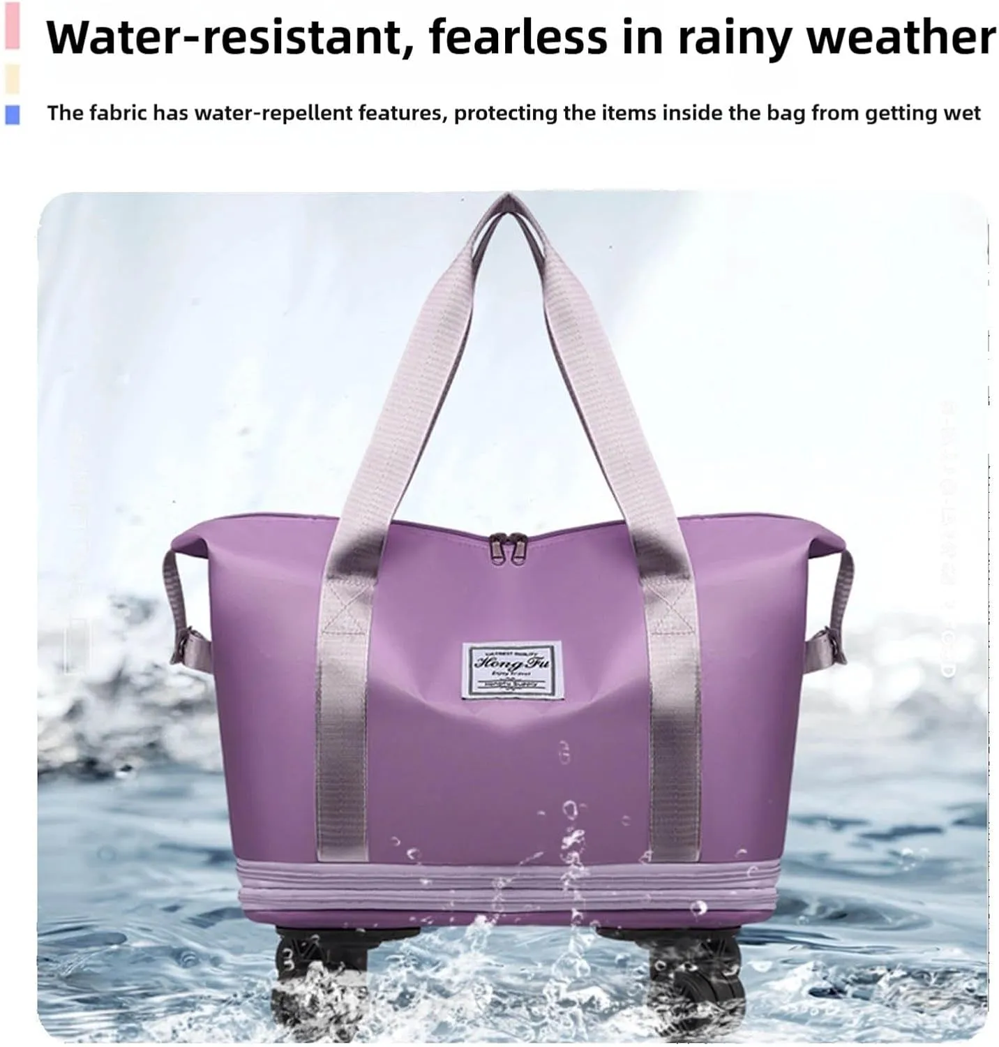 Kulken Travel Bag with Wheels, Large Expandable Foldable Duffel Bag, Waterproof Wet and Dry Separation, Universal Wheel Removable (Dark Purple)