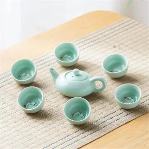 Kung Fu Tea Set: 1 Teapot 4 Cups   Wood Tray   Travel Bag   Tea Cloth-set1