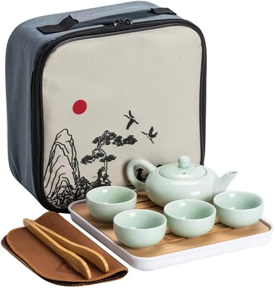 Kung Fu Tea Set: 1 Teapot 4 Cups   Wood Tray   Travel Bag   Tea Cloth-set1