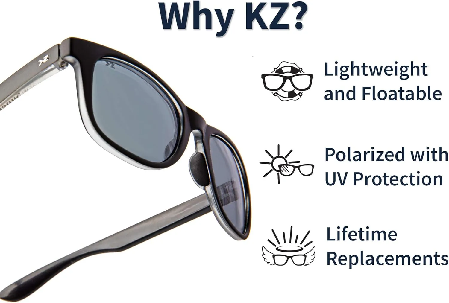 KZ Gear - Gibbs FLOATING SUNGLASSES - Aviator Frame - Polarized 100% UV Protection