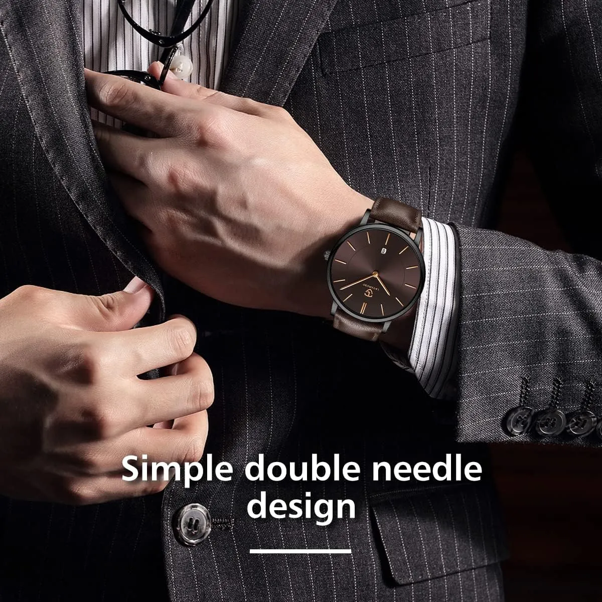 L LAVAREDO Watch for Men, Extremely Thin Mens Watches Minimalist Analog Men's Leather Wrist Watches with Time/Date, Birthday Gift for Men Boyfriend