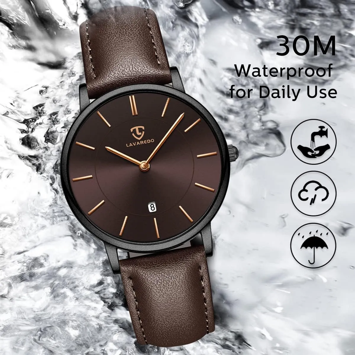 L LAVAREDO Watch for Men, Extremely Thin Mens Watches Minimalist Analog Men's Leather Wrist Watches with Time/Date, Birthday Gift for Men Boyfriend