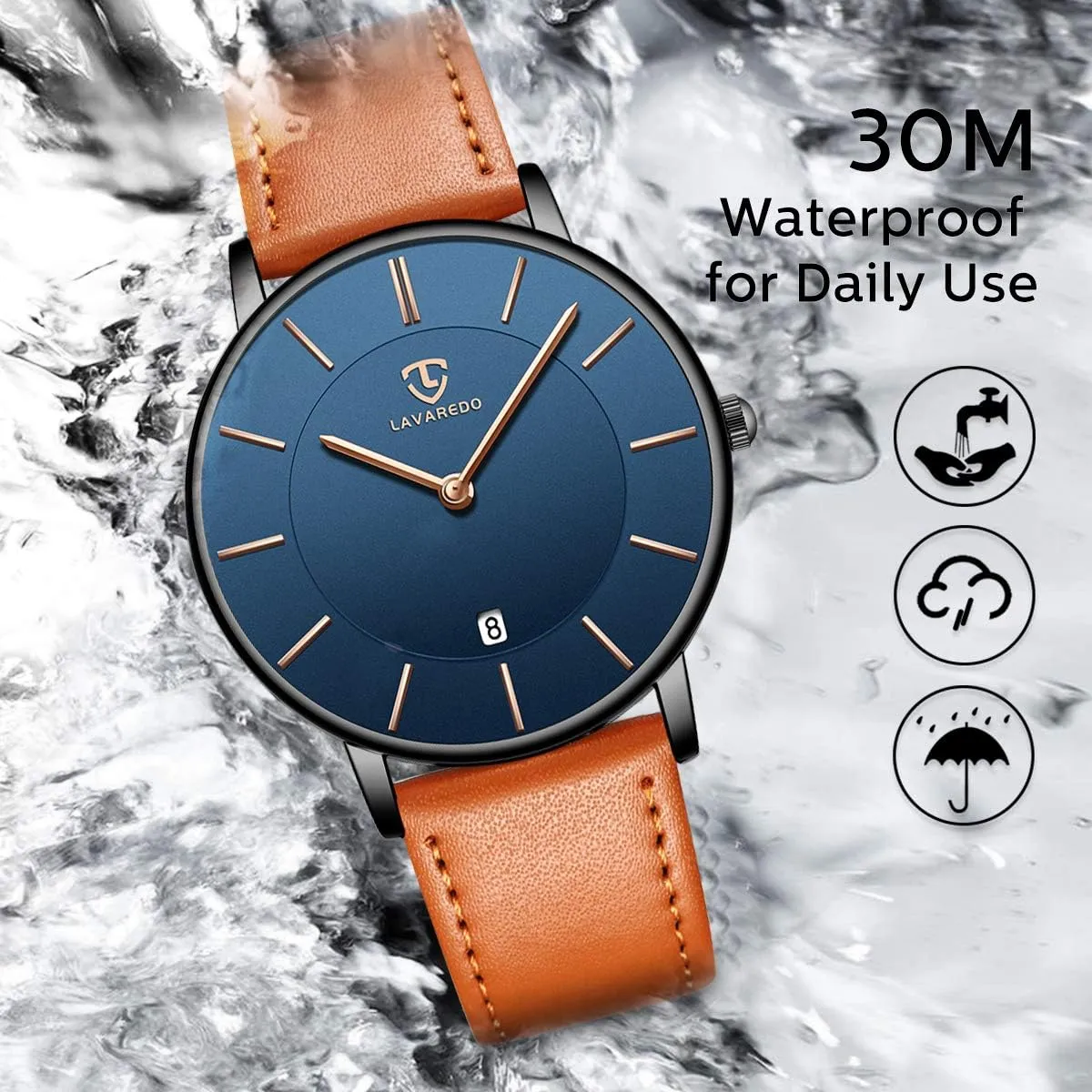 L LAVAREDO Watch for Men, Extremely Thin Mens Watches Minimalist Analog Men's Leather Wrist Watches with Time/Date, Birthday Gift for Men Boyfriend