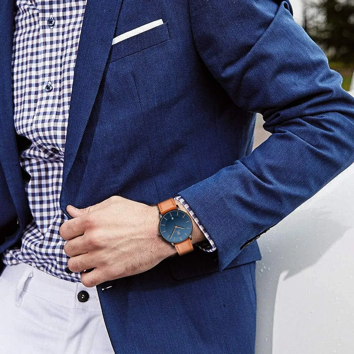 L LAVAREDO Watch for Men, Extremely Thin Mens Watches Minimalist Analog Men's Leather Wrist Watches with Time/Date, Birthday Gift for Men Boyfriend
