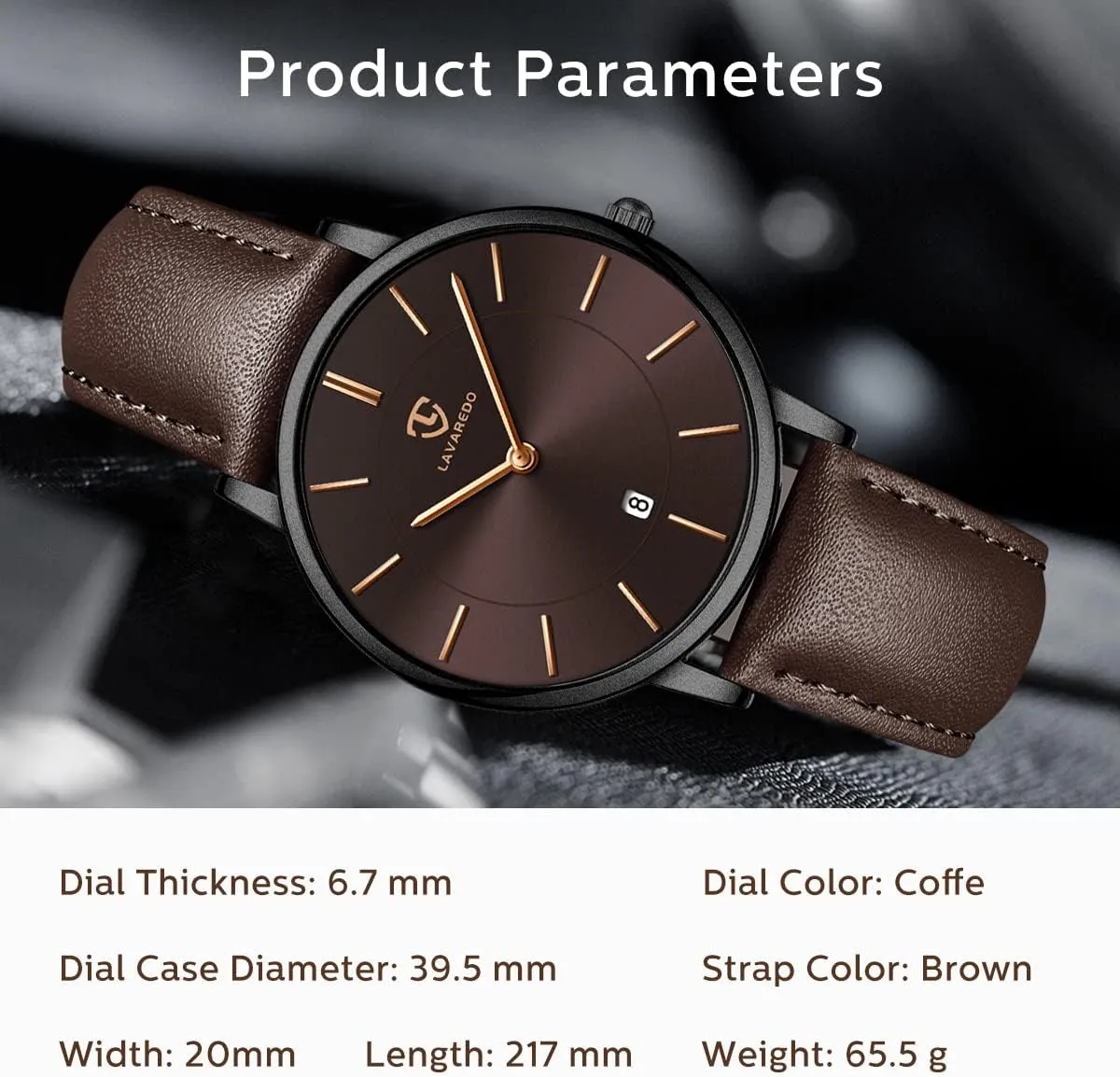 L LAVAREDO Watch for Men, Extremely Thin Mens Watches Minimalist Analog Men's Leather Wrist Watches with Time/Date, Birthday Gift for Men Boyfriend