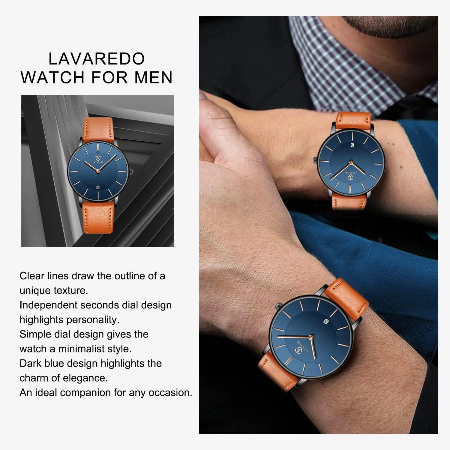 L LAVAREDO Watch for Men, Extremely Thin Mens Watches Minimalist Analog Men's Leather Wrist Watches with Time/Date, Birthday Gift for Men Boyfriend