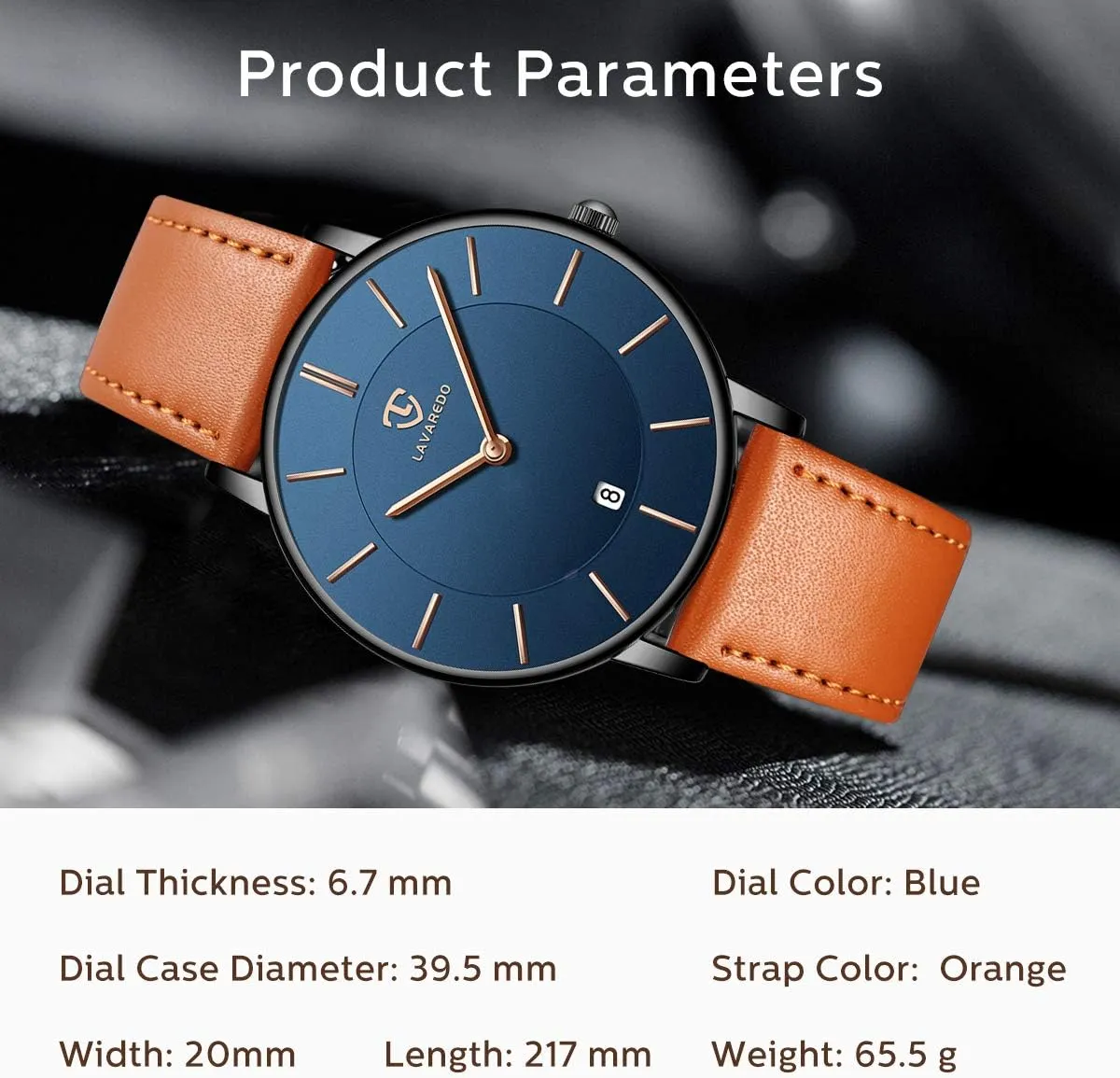 L LAVAREDO Watch for Men, Extremely Thin Mens Watches Minimalist Analog Men's Leather Wrist Watches with Time/Date, Birthday Gift for Men Boyfriend