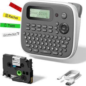Label Makers, Label Maker Machine with-Tape 12mm 0.47 Laminated White, D210S Portable Label Maker with Keyboard, Labeling Machine with Multiple Fonts for Home Office Organization