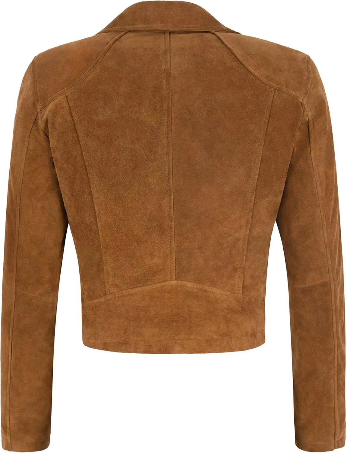 Ladies SHORT BODY Jacket Classic Tan Suede Leather Fashion Casual Biker Style Jacket 9652