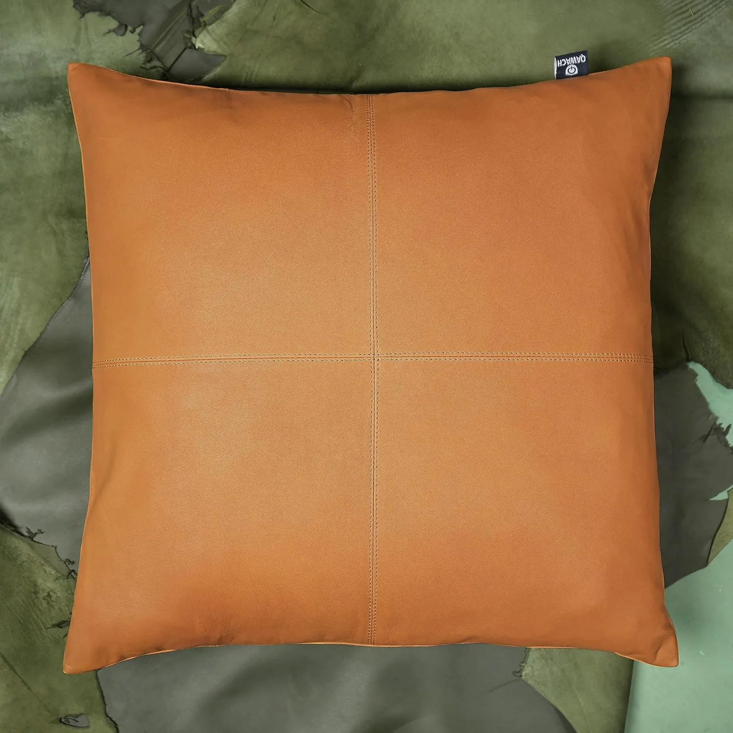 Lambskin Leather Pillow Cover - Decorative Sofa Cushion Case - Throw Covers for Living Room & Bedroom, 18" x 18" - Mustard Flavia Plain Pack of 1