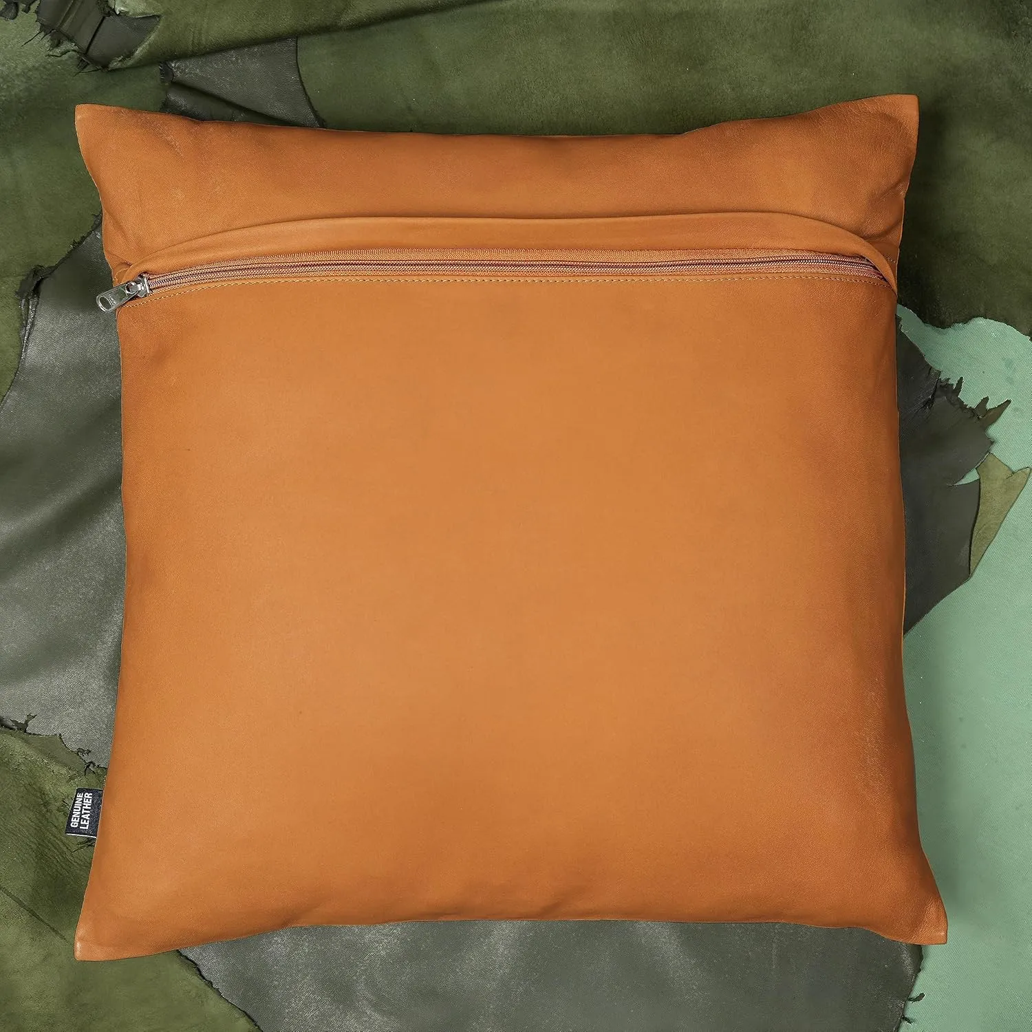 Lambskin Leather Pillow Cover - Decorative Sofa Cushion Case - Throw Covers for Living Room & Bedroom, 18" x 18" - Mustard Flavia Plain Pack of 1