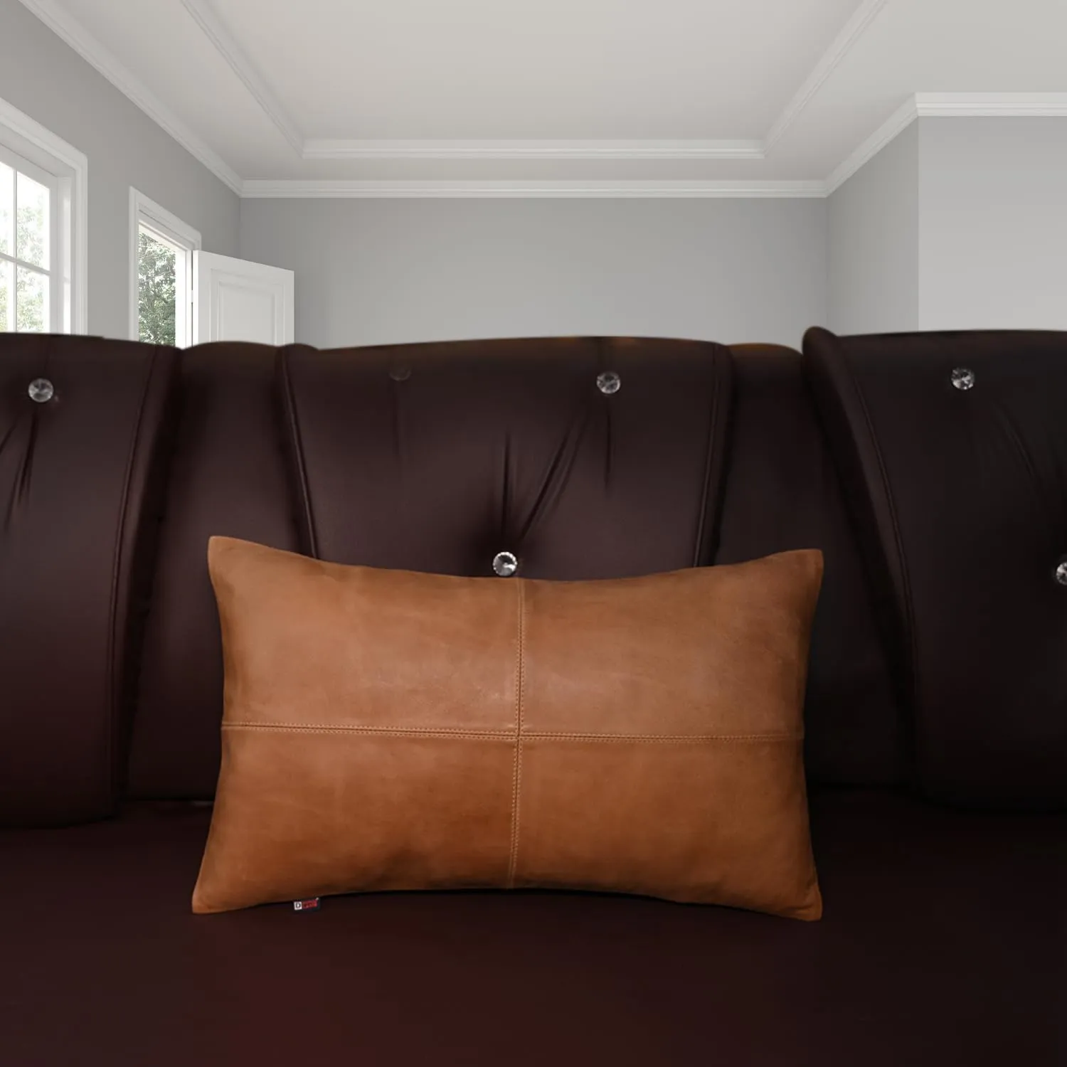 Lambskin Leather Pillow Cover - Sofa Cushion Case - Decorative Throw Covers for Living Room & Bedroom, 10X18 Inch - Antique Brown Plain Pack of 2