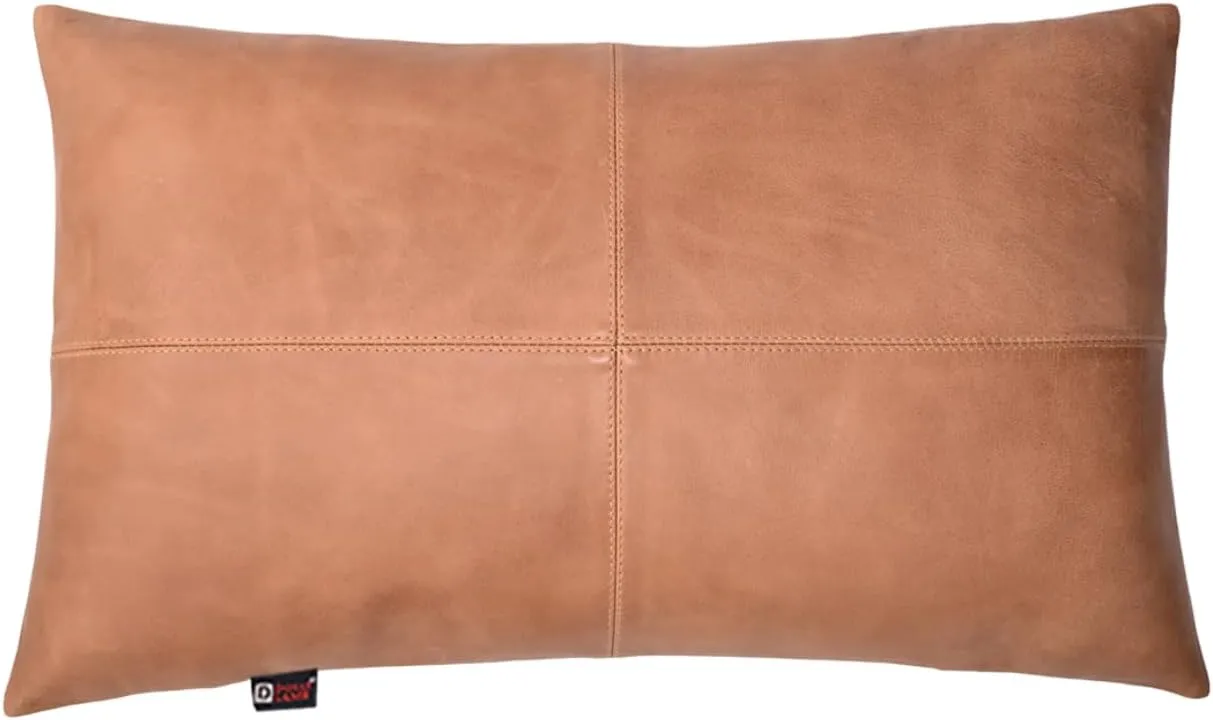 Lambskin Leather Pillow Cover - Sofa Cushion Case - Decorative Throw Covers for Living Room & Bedroom, 10X18 Inch - Antique Brown Plain Pack of 2