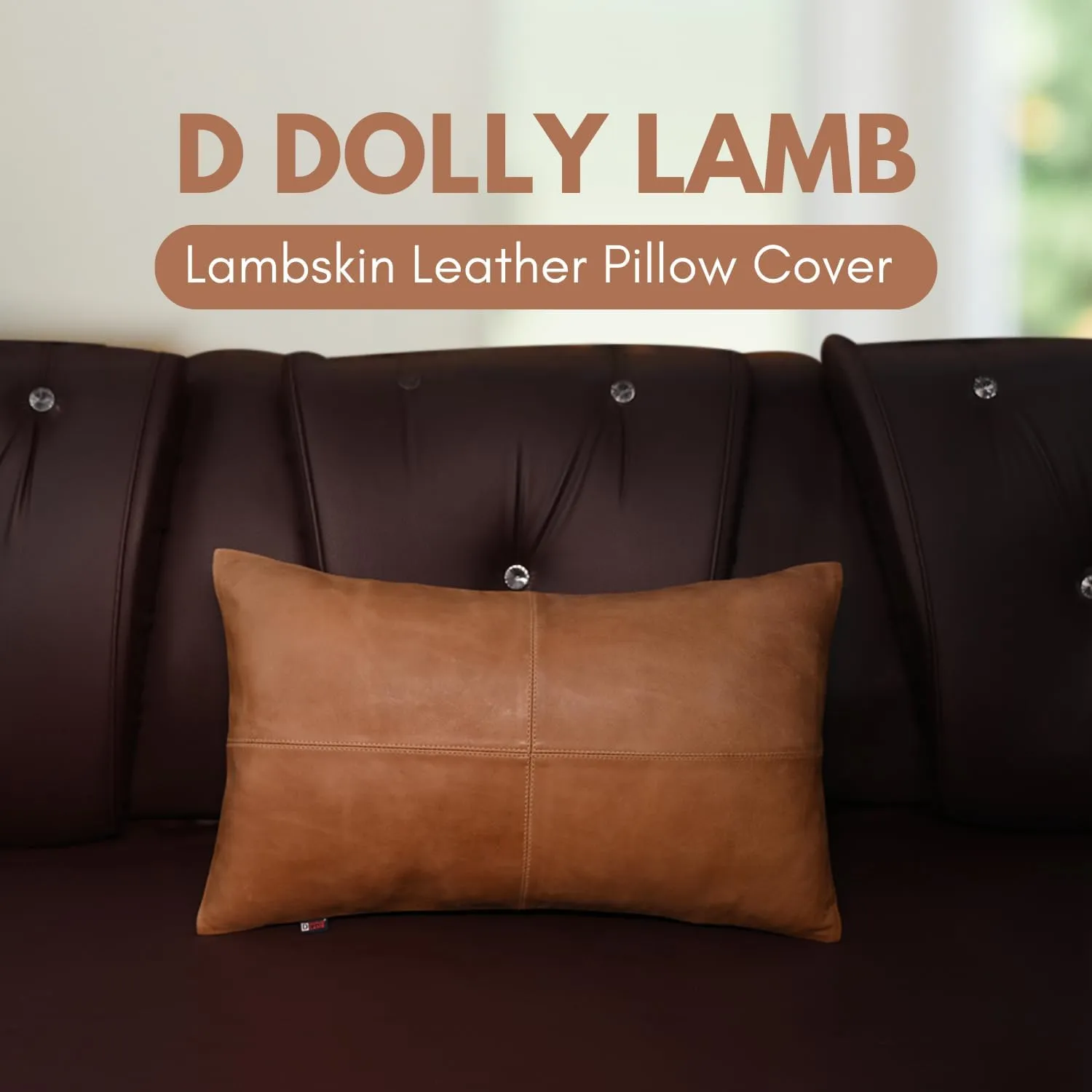 Lambskin Leather Pillow Cover - Sofa Cushion Case - Decorative Throw Covers for Living Room & Bedroom, 10X18 Inch - Antique Brown Plain Pack of 2