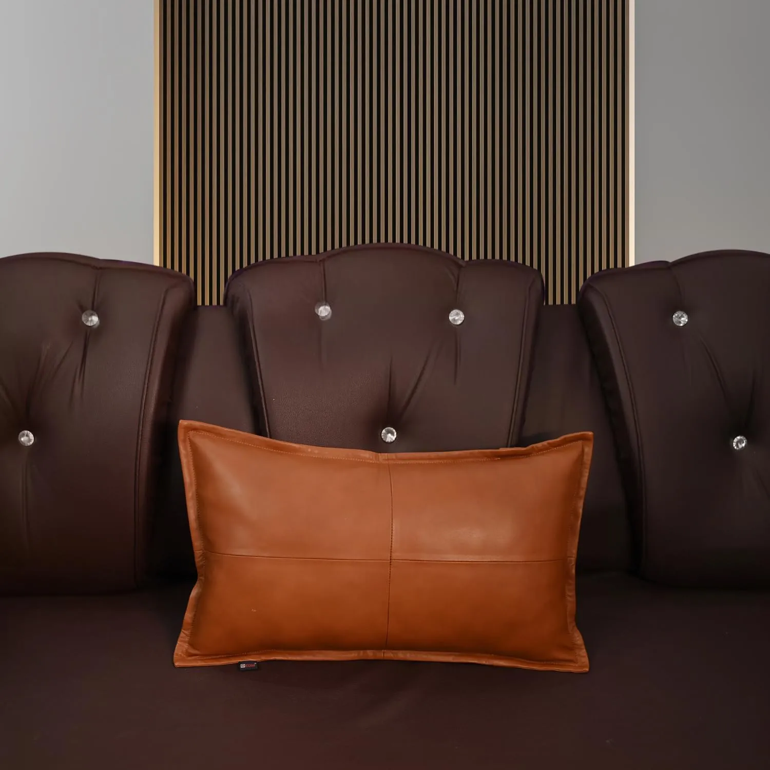 Lambskin Leather Pillow Cover - Sofa Cushion Case - Decorative Throw Covers for Living Room & Bedroom, 10X18 Inch - Camel Antique Box Pack of 2
